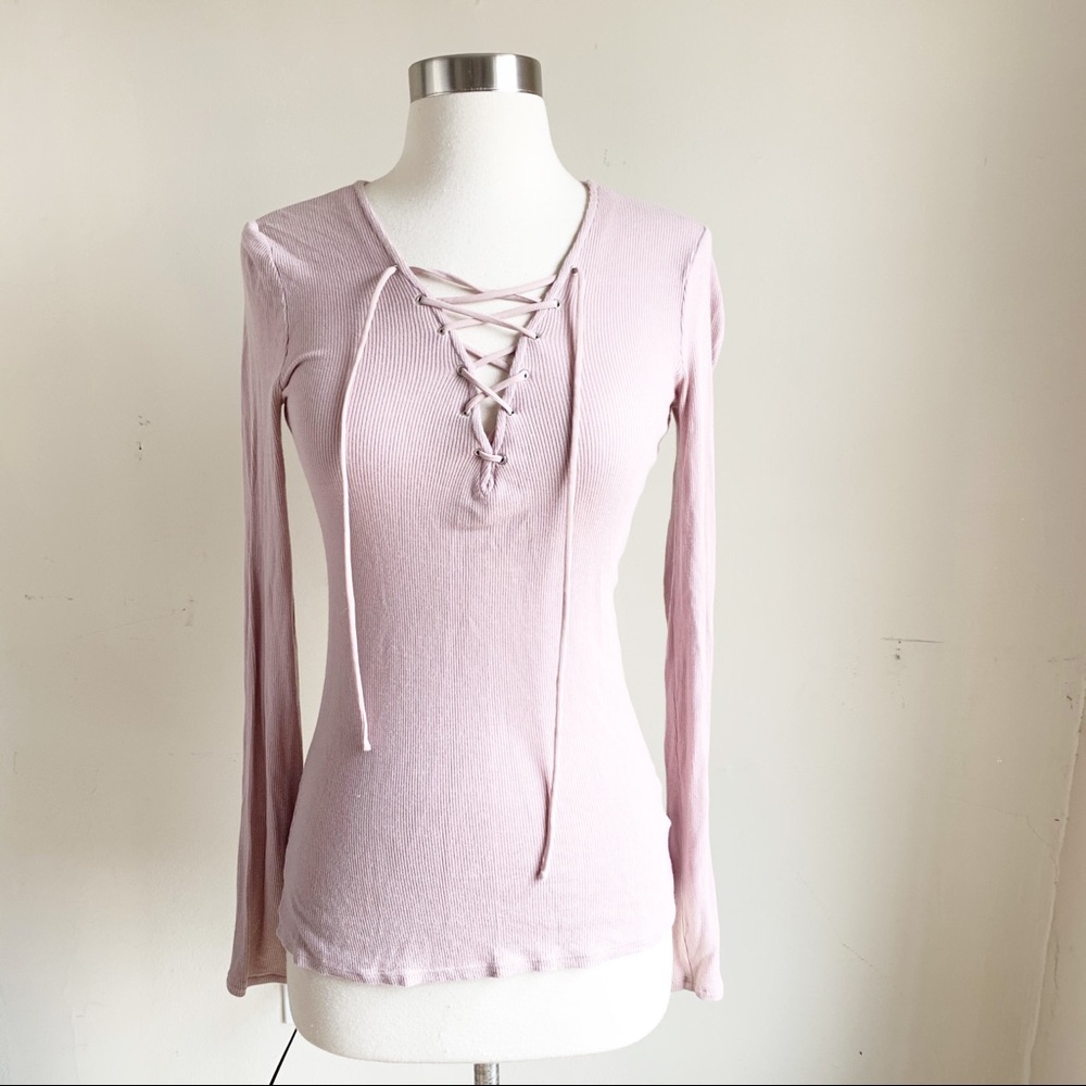 Express Ribbed Lace Up Front Long Sleeve